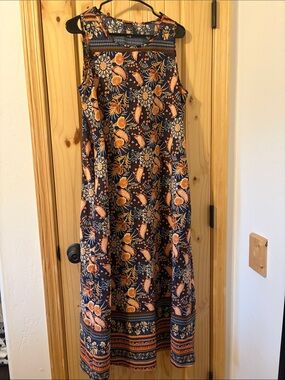 SHEIN Navy Maxi Dress with Orange Floral Print